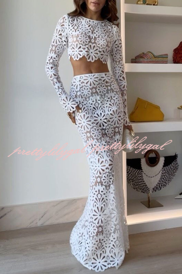 Balmy Summers Crochet Lace Floral Pattern Elastic Waist Fishtail Vaca prettylilygal Balmy Summers Crochet Lace Floral Pattern Elastic Waist Fishtail Vaca prettylilygal