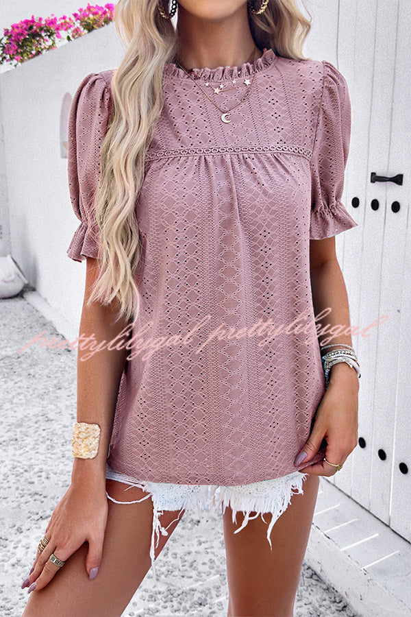 Solid Color Short Sleeved Patchwork Hollow Pleated Shirt