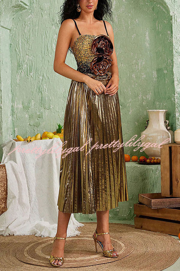 Fashion Metallic Fabric Elastic Waist Beach Midi Skirt