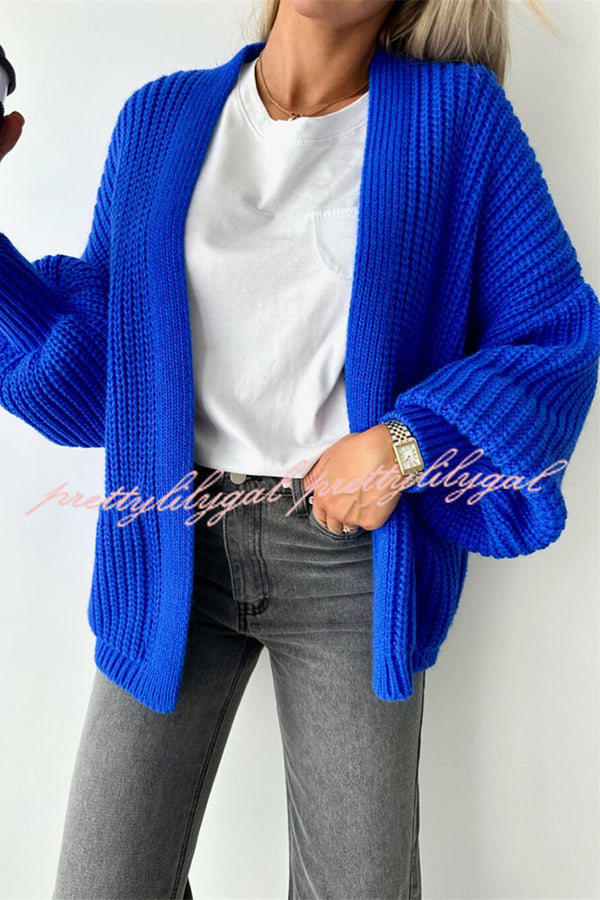 Solid Color V-neck Long-sleeved Casual Knitted Cardigan