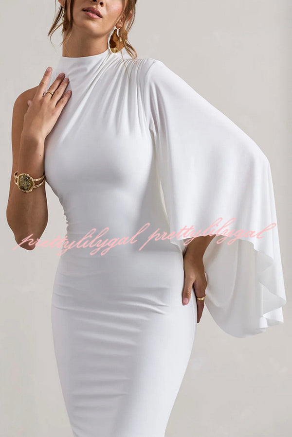 Ready When You Are High Neck One Ruffle Sleeve Maxi Dress