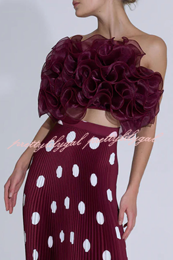 Eye-catching Organza Multi-layer Petal Ruffles Details Strapless Tank