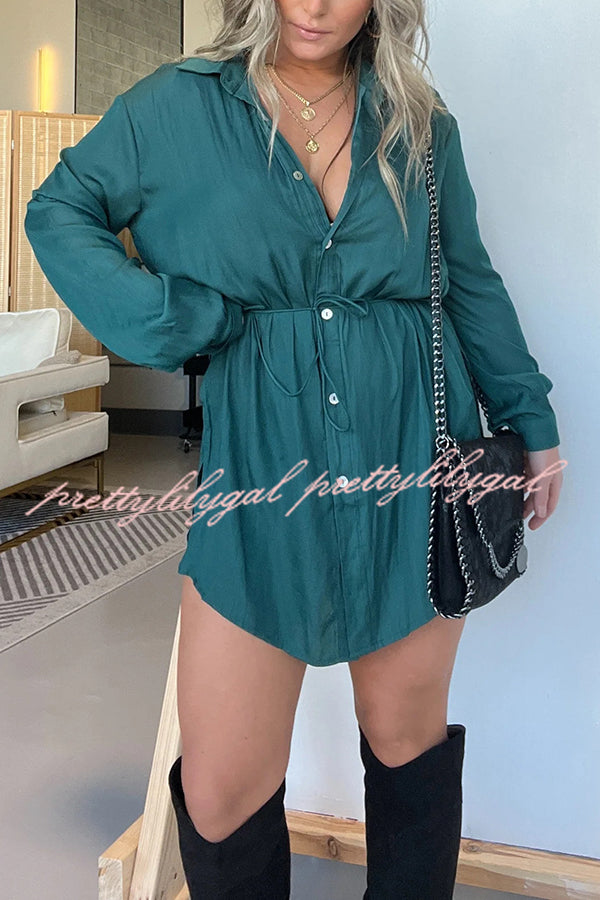 Solid Color Long Sleeve Button Casual Shirt-Style Rompers