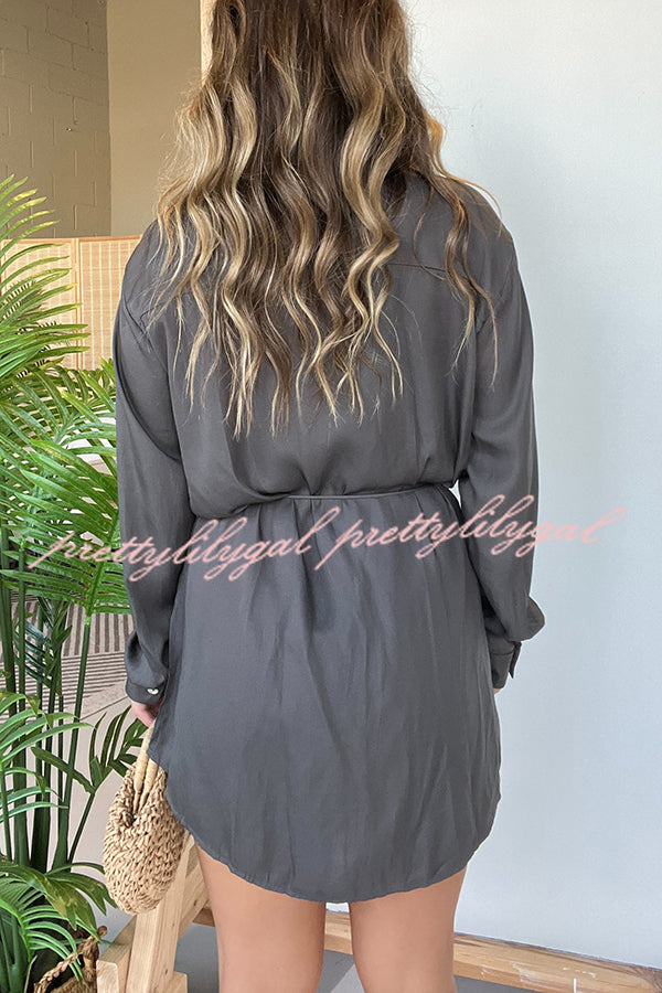 Solid Color Long Sleeve Button Casual Shirt-Style Rompers