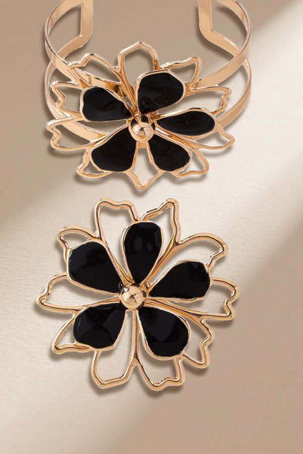 Fashionable Hollow Double-layer Petal Colored Oil Drop Bracelet Ring Set