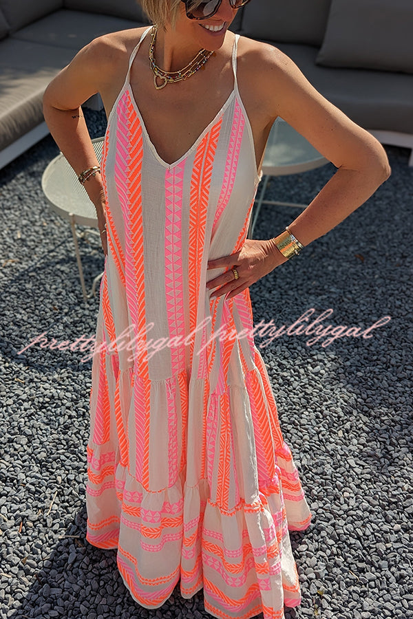 Away on Vacay Ethnic Print A-line Cami Maxi Dress