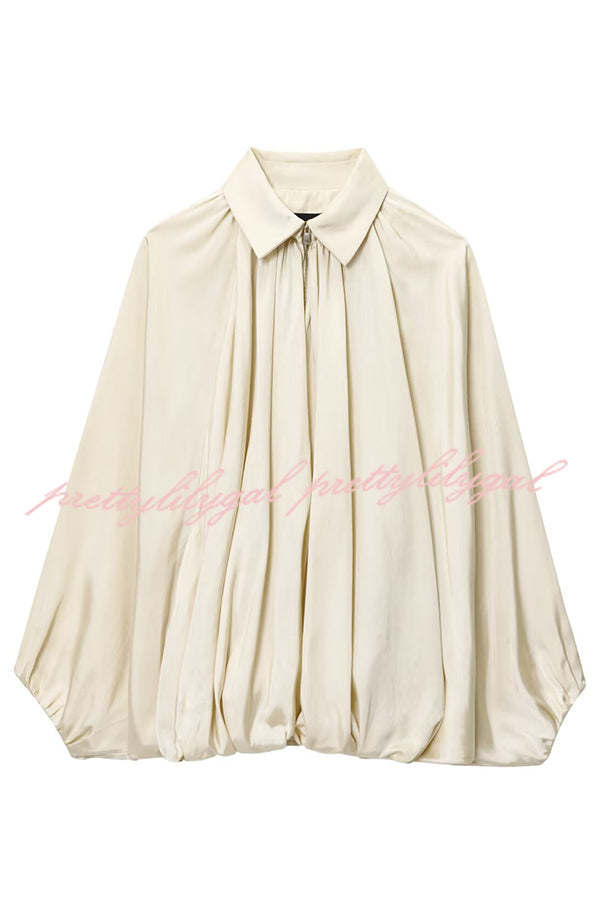 Fashion Lapel Loose Puff Long Sleeve Casual Zipper Jacket