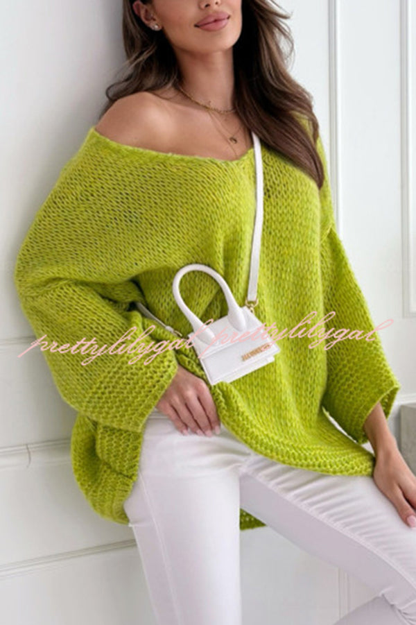 Solid Color Loose V-neck Casual Knitted Sweater