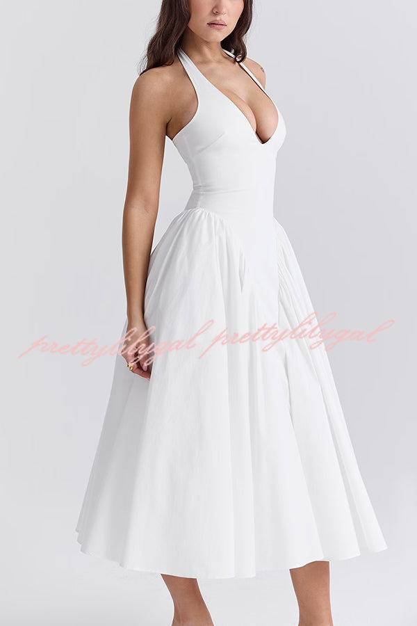 Romantic Picnic Halter Neck Open Back High Waist Midi Dress