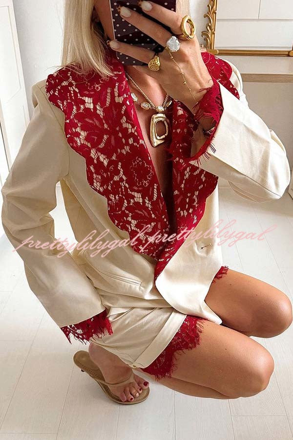Love Letter Contrast Lace Detail Pocket Wide Leg Shorts
