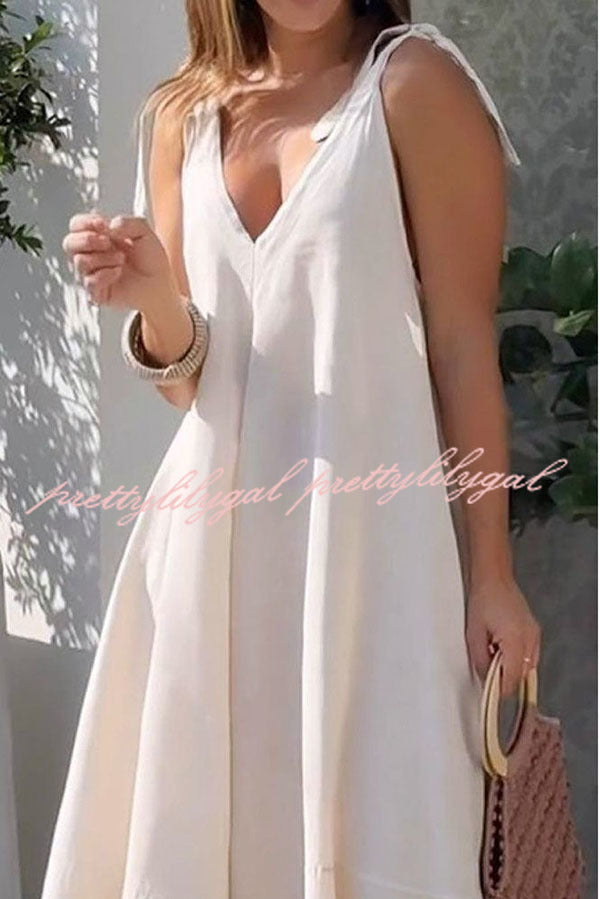 Solid Color Sleeveless V Neck Strappy Maxi Dress