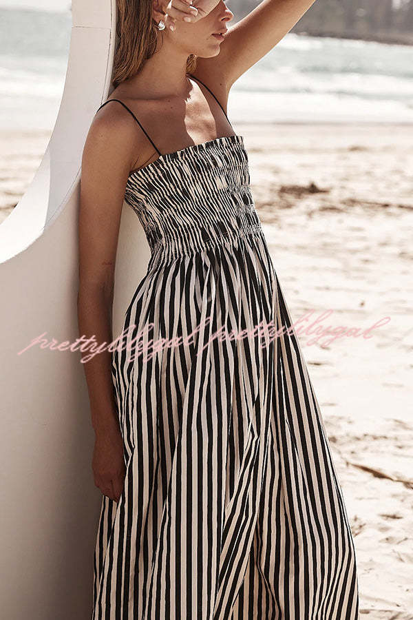 Mariela Stripe Smocked Bust Pocketed Slip Loose Maxi Dress