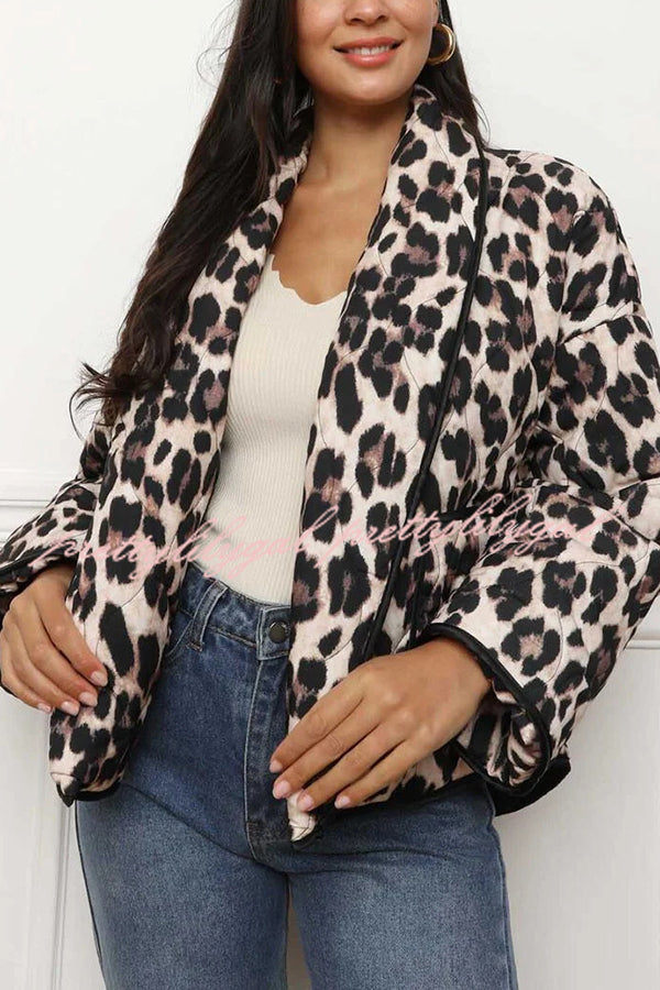 Leopard Print Loose Lapel Pocket Jacket