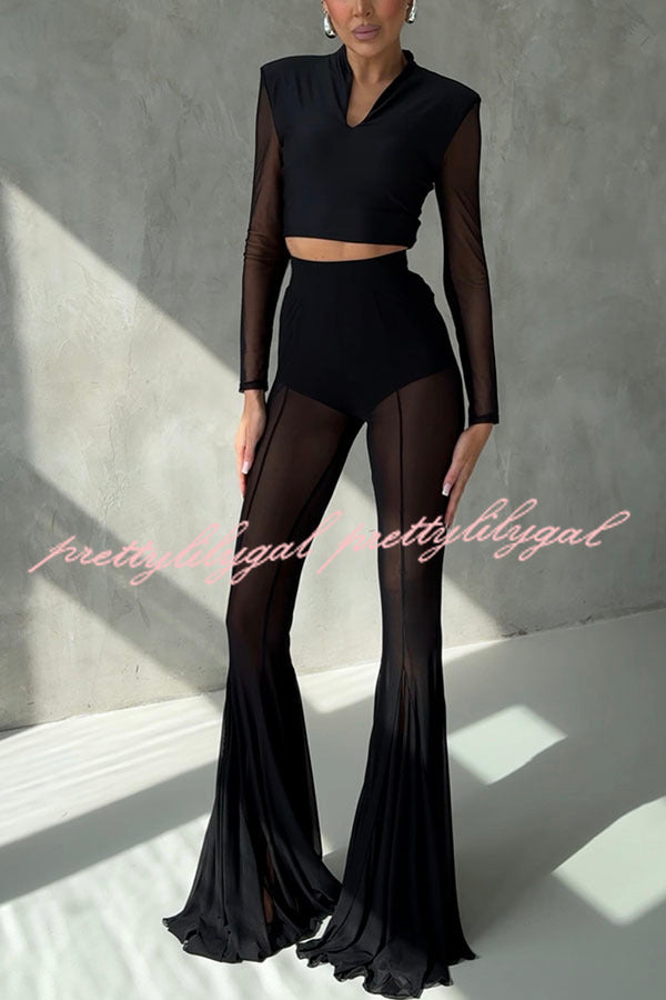 Deep Chic Mesh High Rise Elastic Waist Fishtail Stretch Pants