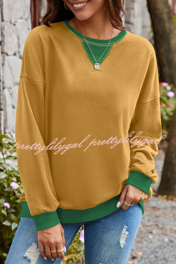 Fashionable Contrasting Color Loose Long-sleeved Casual Sweatshirt