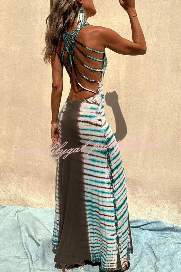 NIL Tie-dye Print Back Lace-up Stretch Maxi Dress