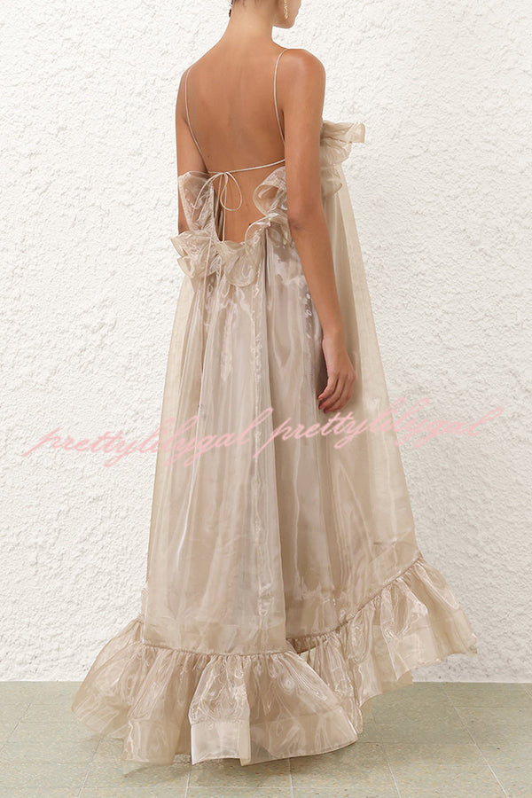 By The Sea Organza Ruffle High Low Hem Slip A-line Maxi Dress