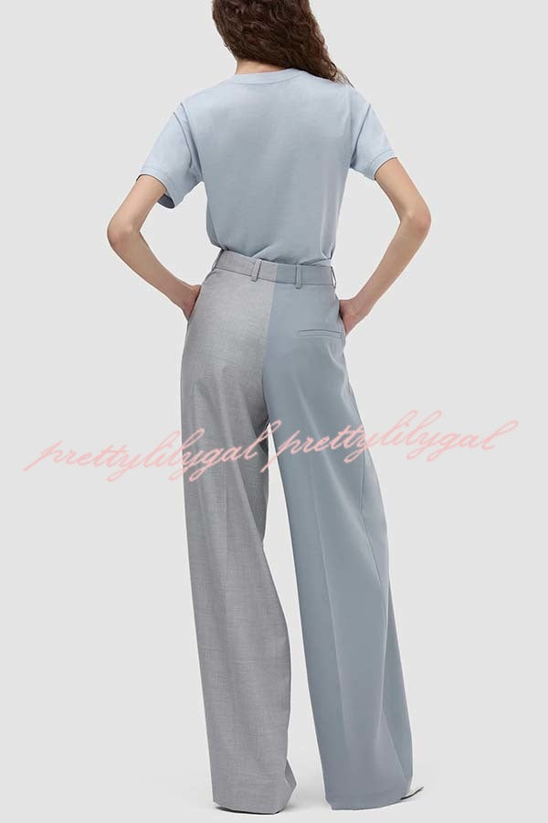 Girl Boss Avant-garde Contrast Colors Lapel Boyfriend Blazer and Pocketed Wide Leg Pants Set