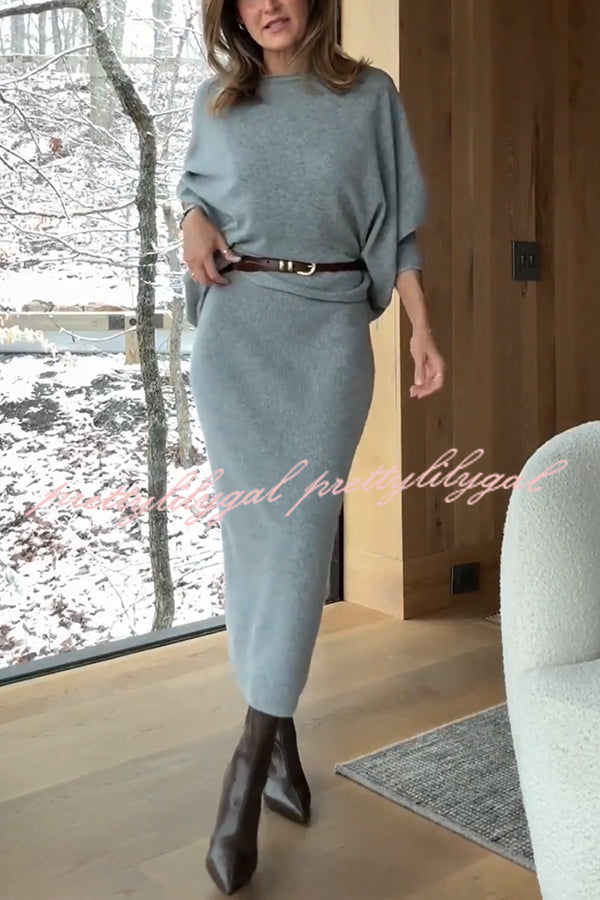 Soft and Warm Cashmere Ribbed Knit Sleeveless Midi Sweater Dress