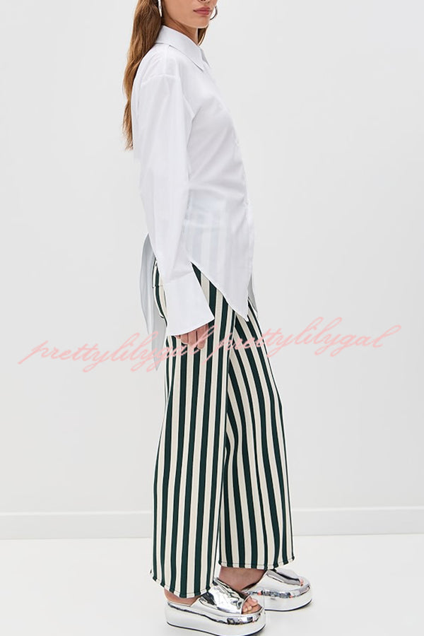 Fall for That Button Long Sleeve Open Back Tie Detail Blouse