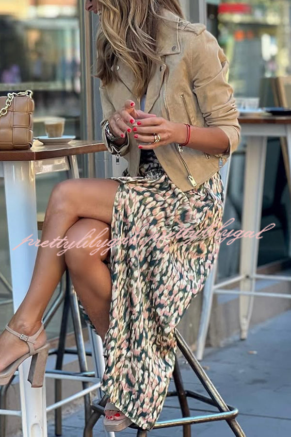 Unique Print High-Waisted Casual Slit Maxi Skirt