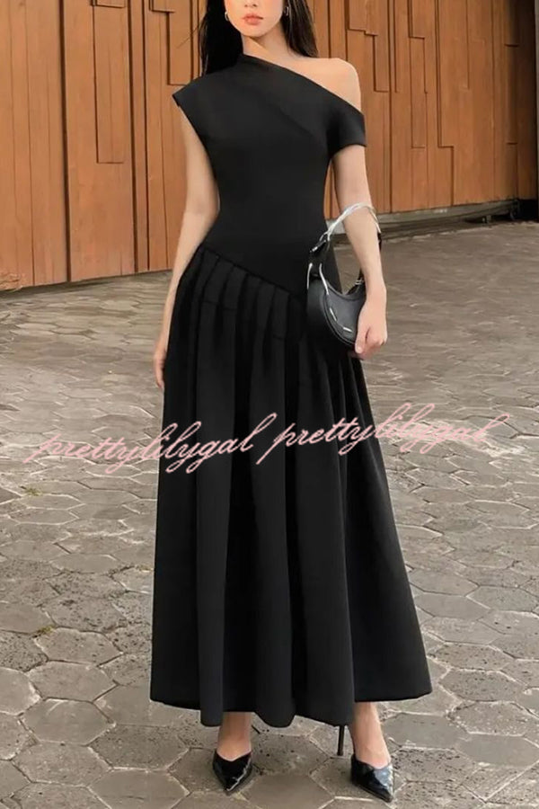 Fashionable Slope Neck Slim Fit Large Hem Maxi Dress