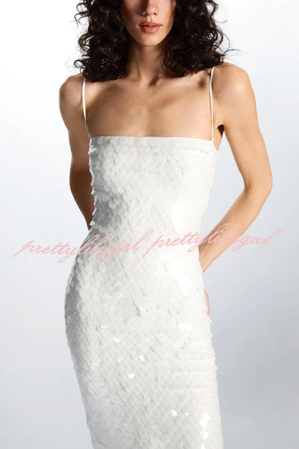 Sexy Sequined Halter-neck Backless Slim Fit Slit Midi Dress