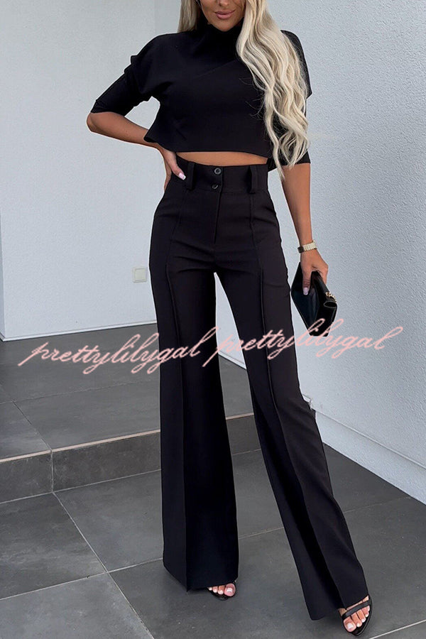 Luisa High Neck Half Sleeve Crop Top and High Rise Pocketed Flare Pants Set