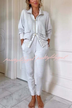 Lissett Zip-Through Long Sleeve Loose Sweatshirt and Elastic Waist Pocket Jogger Set