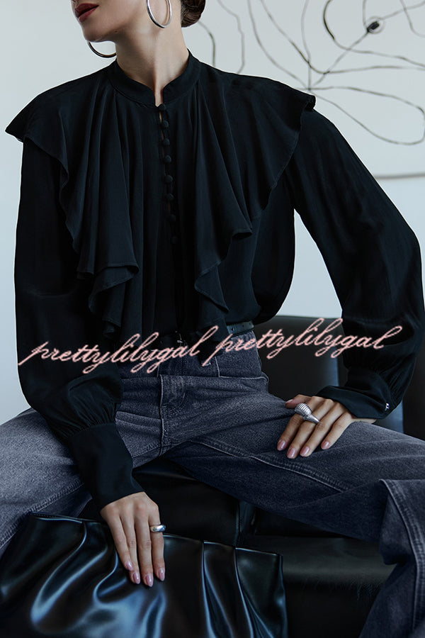 Court-style Draped Ruffled Elegant Chiffon Blouse