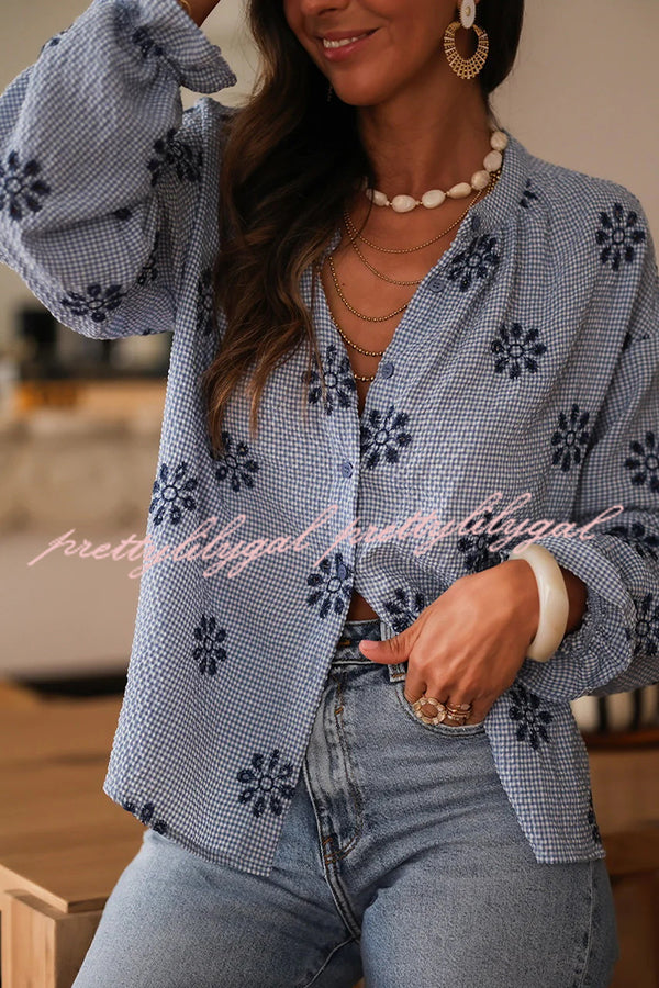 Fashionable Embroidered Floral Casual Long-Sleeved Loose Top