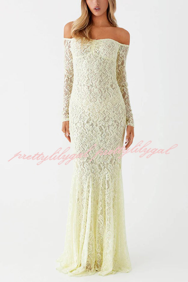 Sexy Off Shoulder Long-sleeved Lace Slim Fishtail Maxi Dress