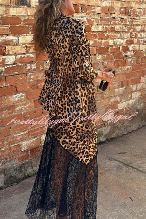 Coco Lady Leopard Print Long Sleeve Lapel Blazer