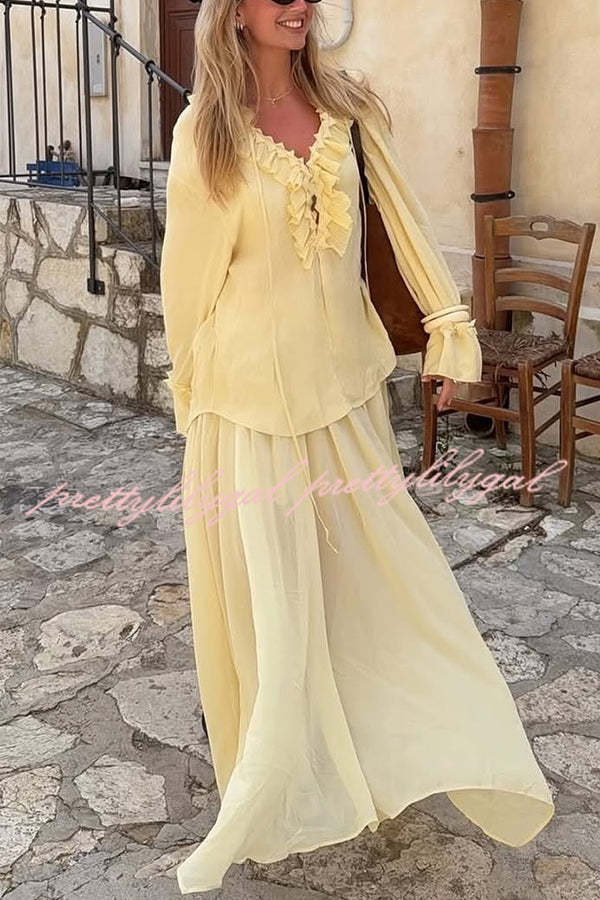 Solid Elastic Waist Drawstring Maxi Skirt