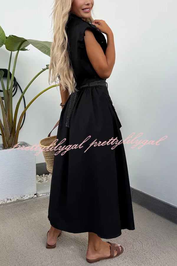 Athleisure Zipper Pocket Sleeveless Jacket and Belted Cargo Midi Skirt Set