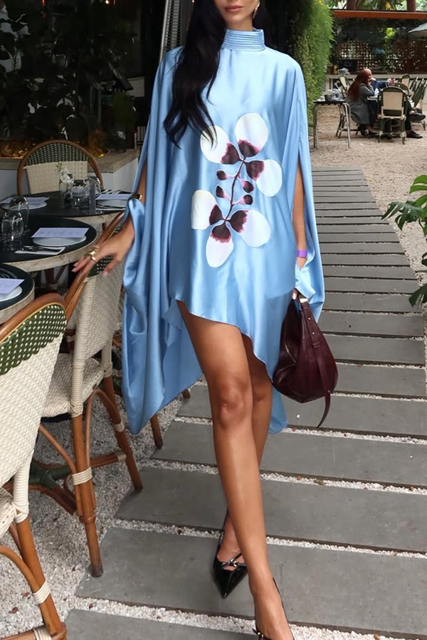 print pleated loose dress Luisa Satin Floral High-neck Batwing Cutout Sleeve Loos – prettylilygal color:PASTEL LILAC Motherhood Maternity Women's Micro Choose BLTIBY mermaid silhouette beaded dress