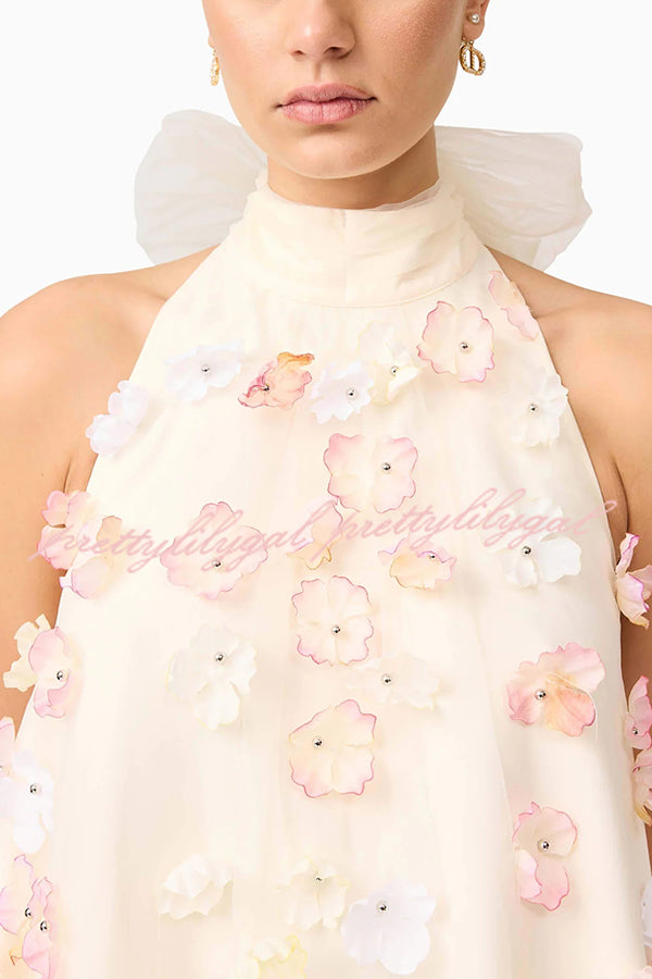 Sweet Floral Embellished Sleeveless Mini Dress