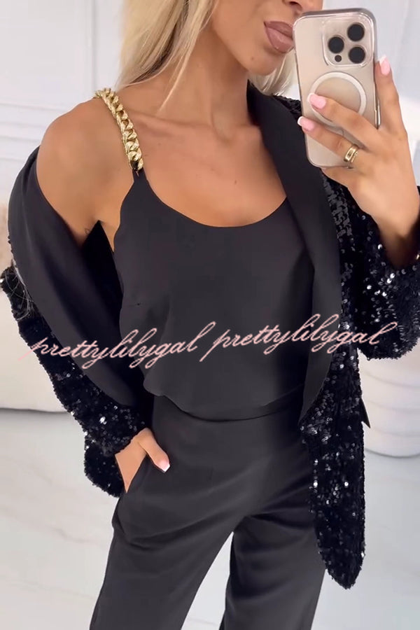 Fashion Sequin Lapel Long Sleeve Casual Blazer