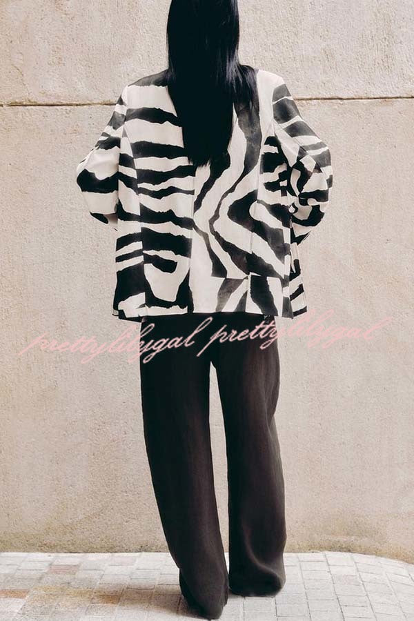 Breath of Freedom Animal Print Button Up Long Sleeve Lapel Loose Blazer