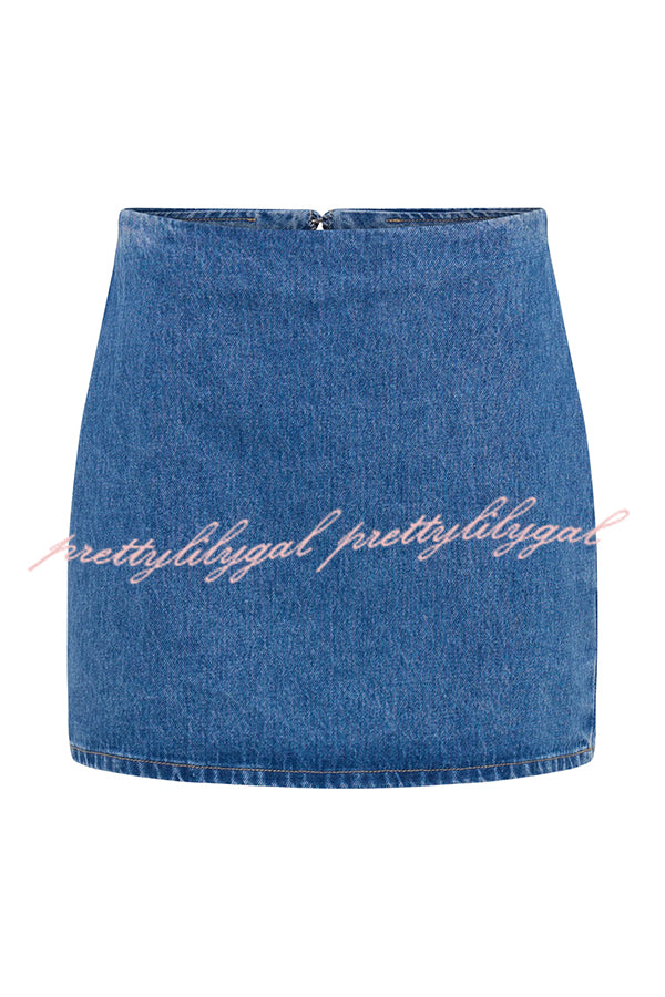 Modern Flavor Denim High Rise Back Zipper A-line Stretch Mini Skirt