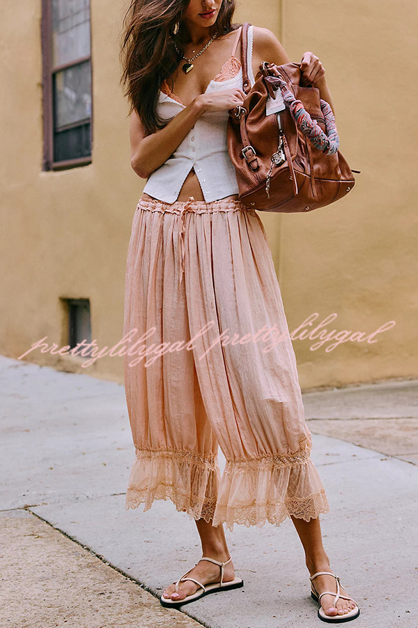Pastoral Style Elastic Waist Lace Hem Bloomer Pants