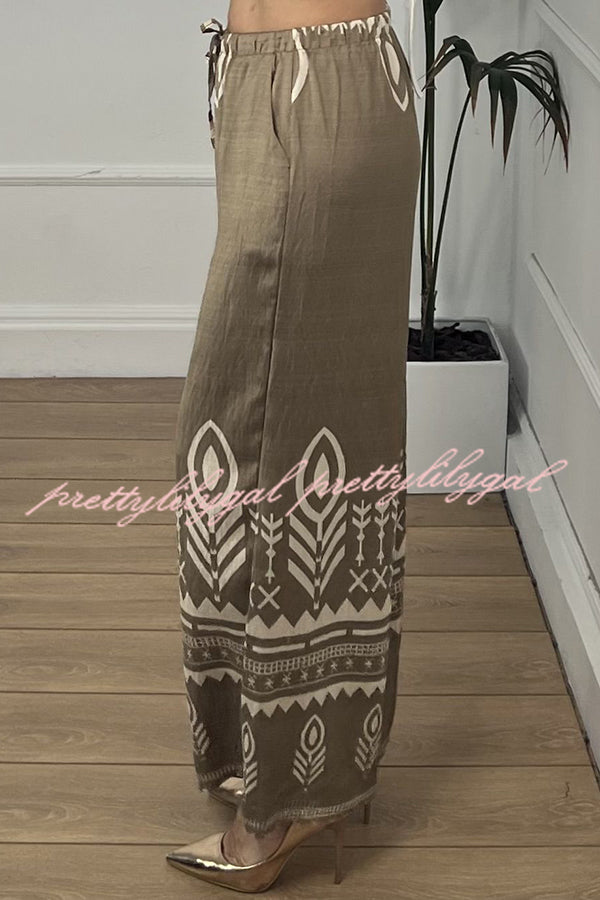 Unique Print Elastic Waist Casual Pocket Wide Leg Pants