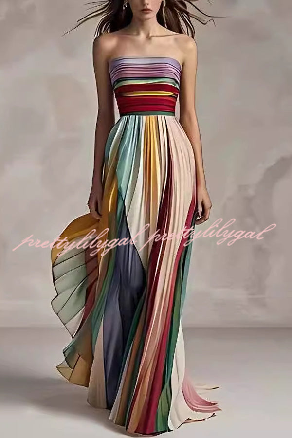 Sexy Off-shoulder Tube Top Waist Color Maxi Dress