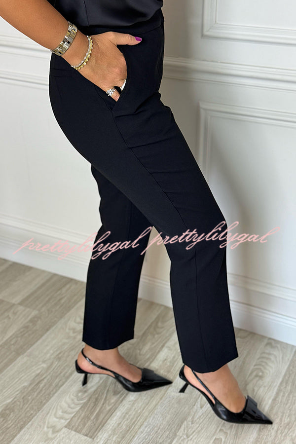 Social Time High Rise Elastic Zipper Waist Pocket Straight-leg Pants