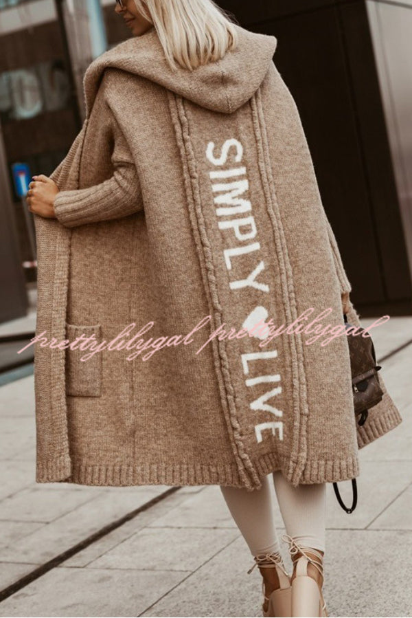 Fashionable Hooded Loose Long Letter Knitted Jacket