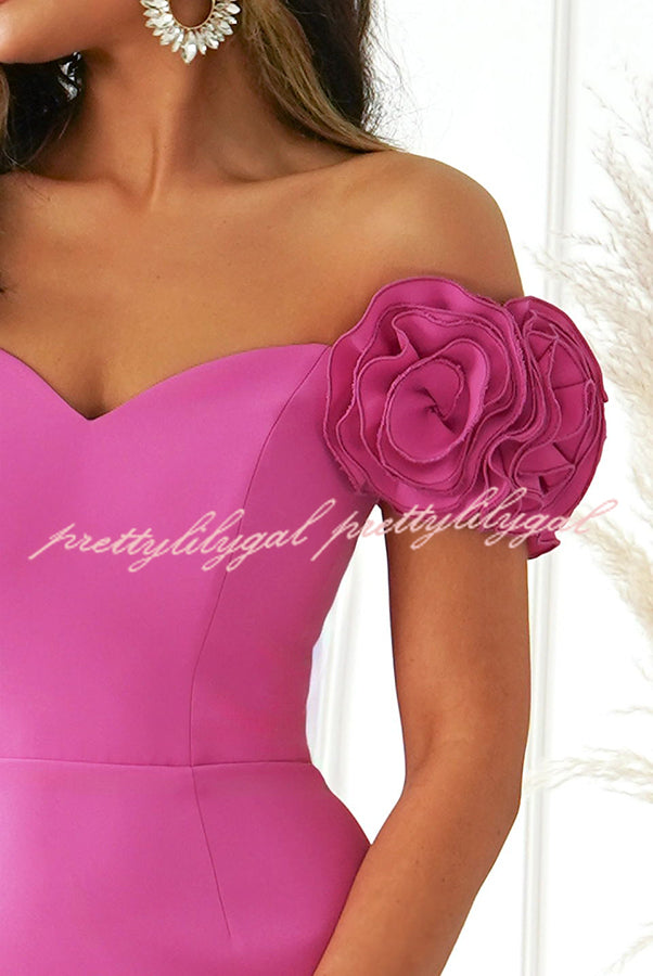 My Type Flower Detail Sweetheart Neck Strapless Slit Midi Dress