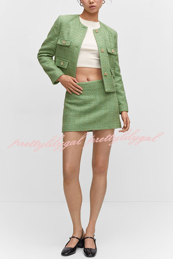 Stylish Tweed Love Button Long Sleeve Casual Pocket Jacket