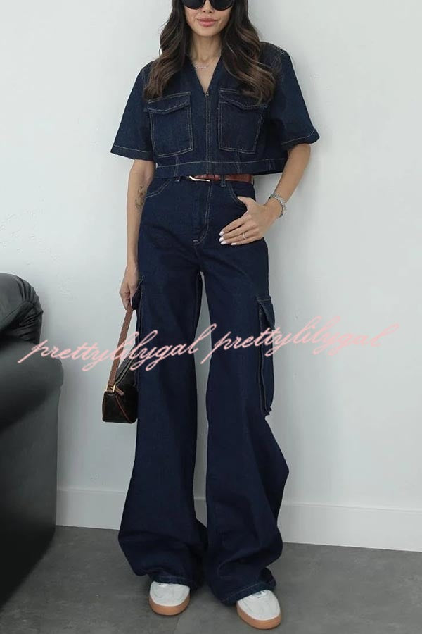 Free Breeze Denim High Rise Pocketed Wide Leg Cargo Jeans