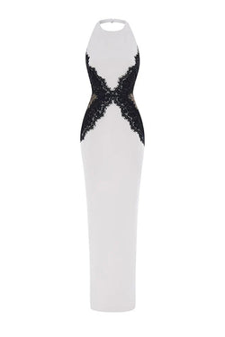Sexy Halterneck Lace Paneled Backless Slim Maxi Dress