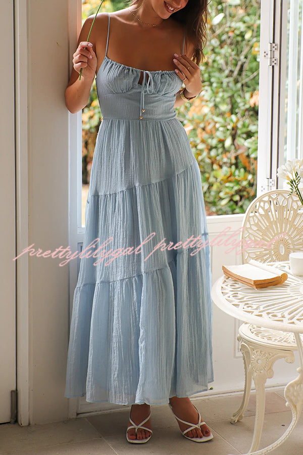 Solid Color Sleeveless Suspender Pleated Back Maxi Dress